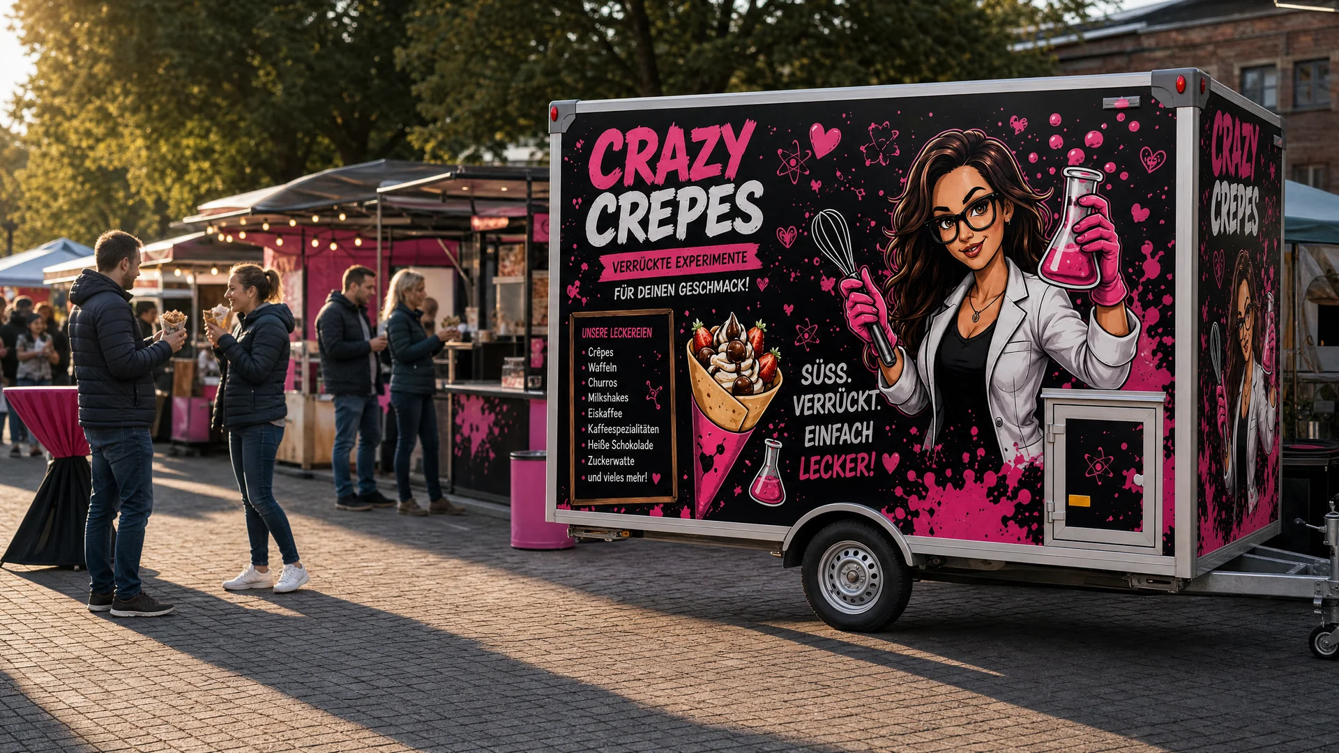 Crazy Crepes Anhänger auf einem Wochenmarkt in Bochum