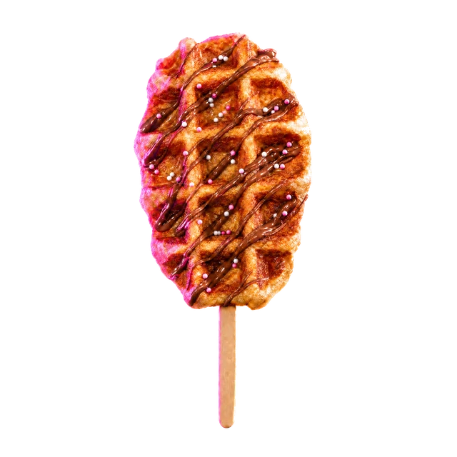 Goldbraune Waffel am Stiel mit Schokolade und Streuseln